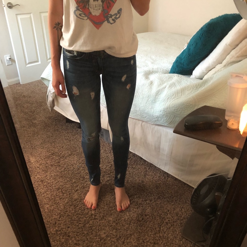 Flying monkey distressed skinny jeans